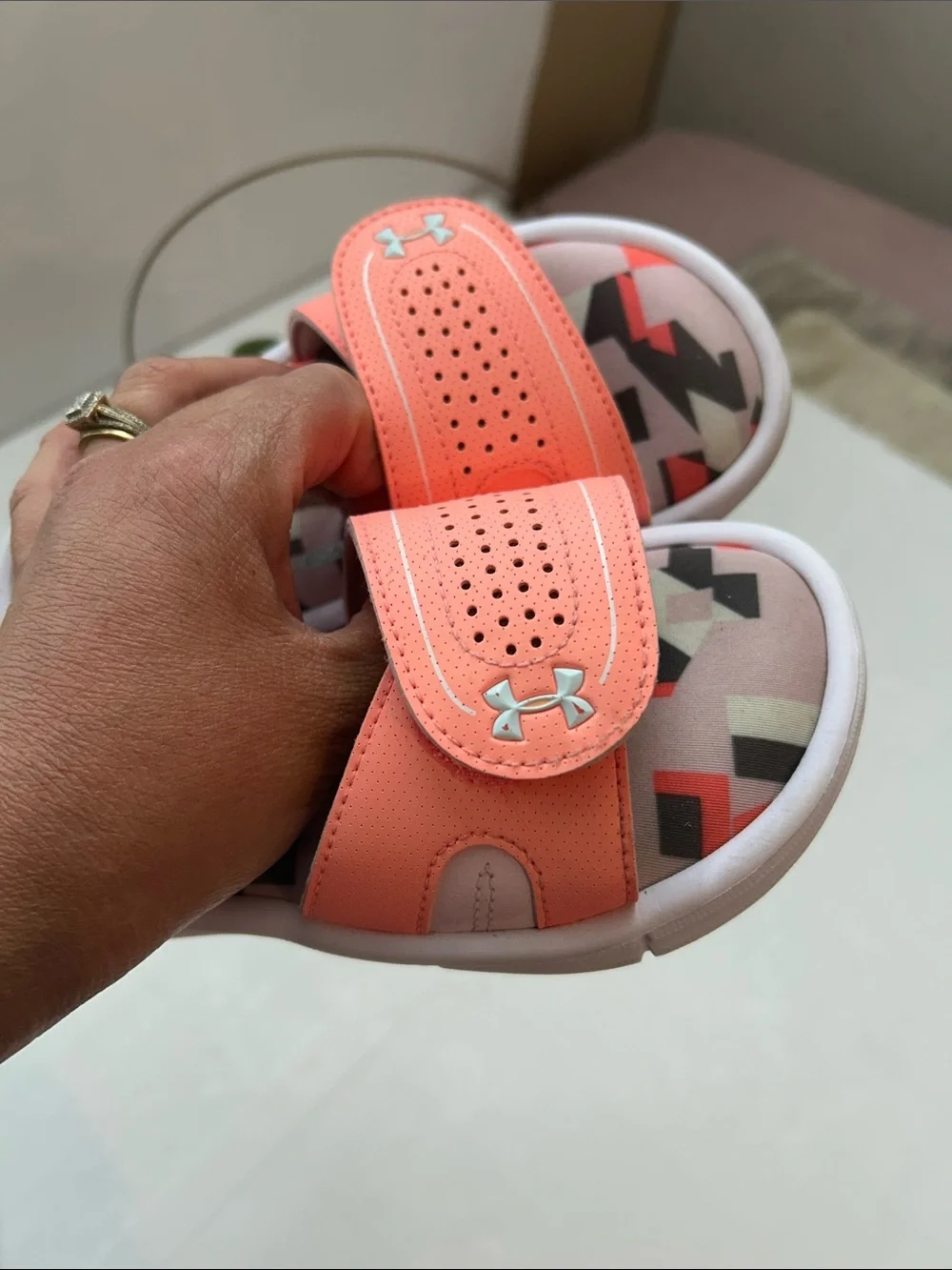 Under Armour Peach Slide Sandals with Geometric Footbed